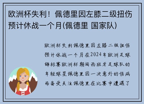 欧洲杯失利！佩德里因左膝二级扭伤预计休战一个月(佩德里 国家队)