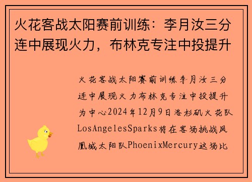 火花客战太阳赛前训练：李月汝三分连中展现火力，布林克专注中投提升