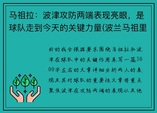 马祖拉：波津攻防两端表现亮眼，是球队走到今天的关键力量(波兰马祖里)